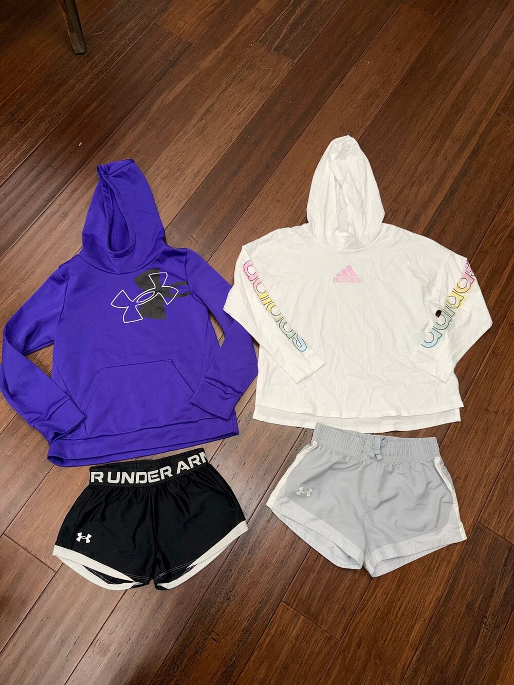 Girls Youth Medium Adidas Under Armour Sports Hoodie & Shorts LOT 10/12
